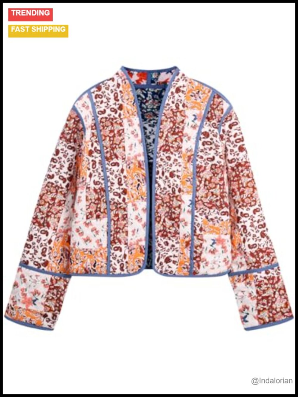 Women's Cropped Quilted Lightweight Jacket Floral Puffer Cardigan Open Front